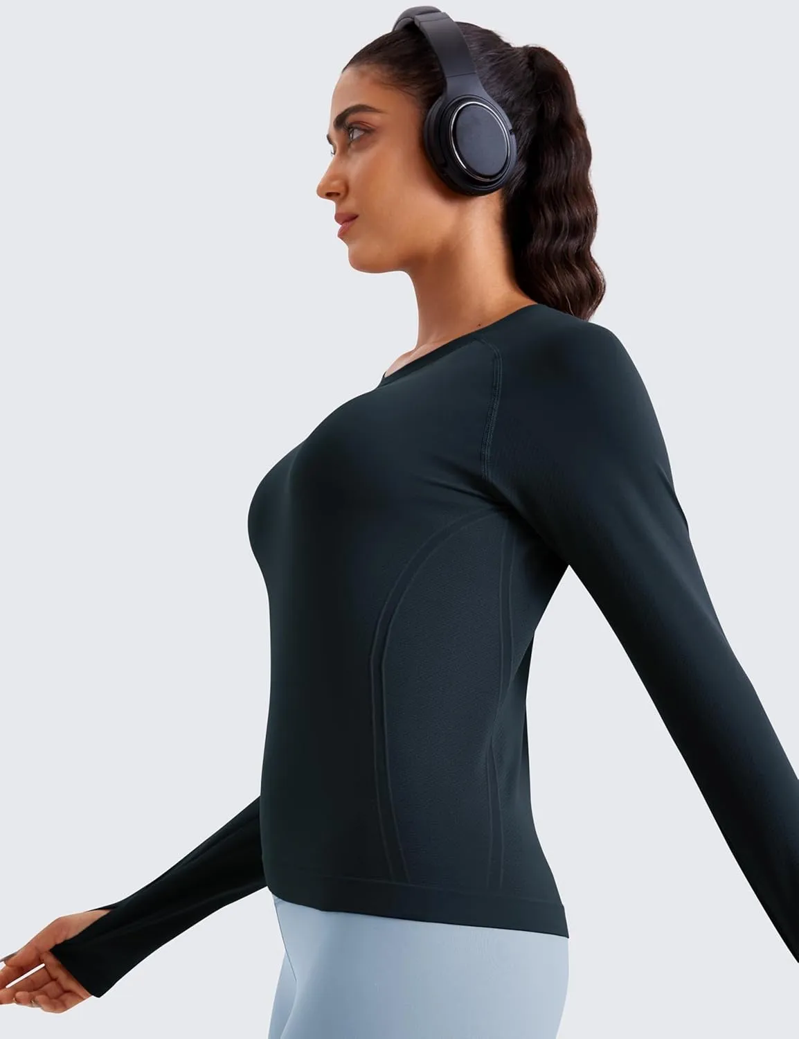 CRZ YOGA Womens Seamless Workout Long Sleeve Shirts Quick Dry Gym Athletic Tops Breathable Running Yoga T-Shirts