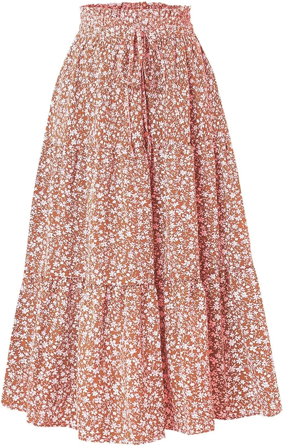 Cute Summer Floral Maxi Skirts for Women Boho Elastic High Waisted A-Line Skirts Fashion Flowy Swing Vacation Clothes