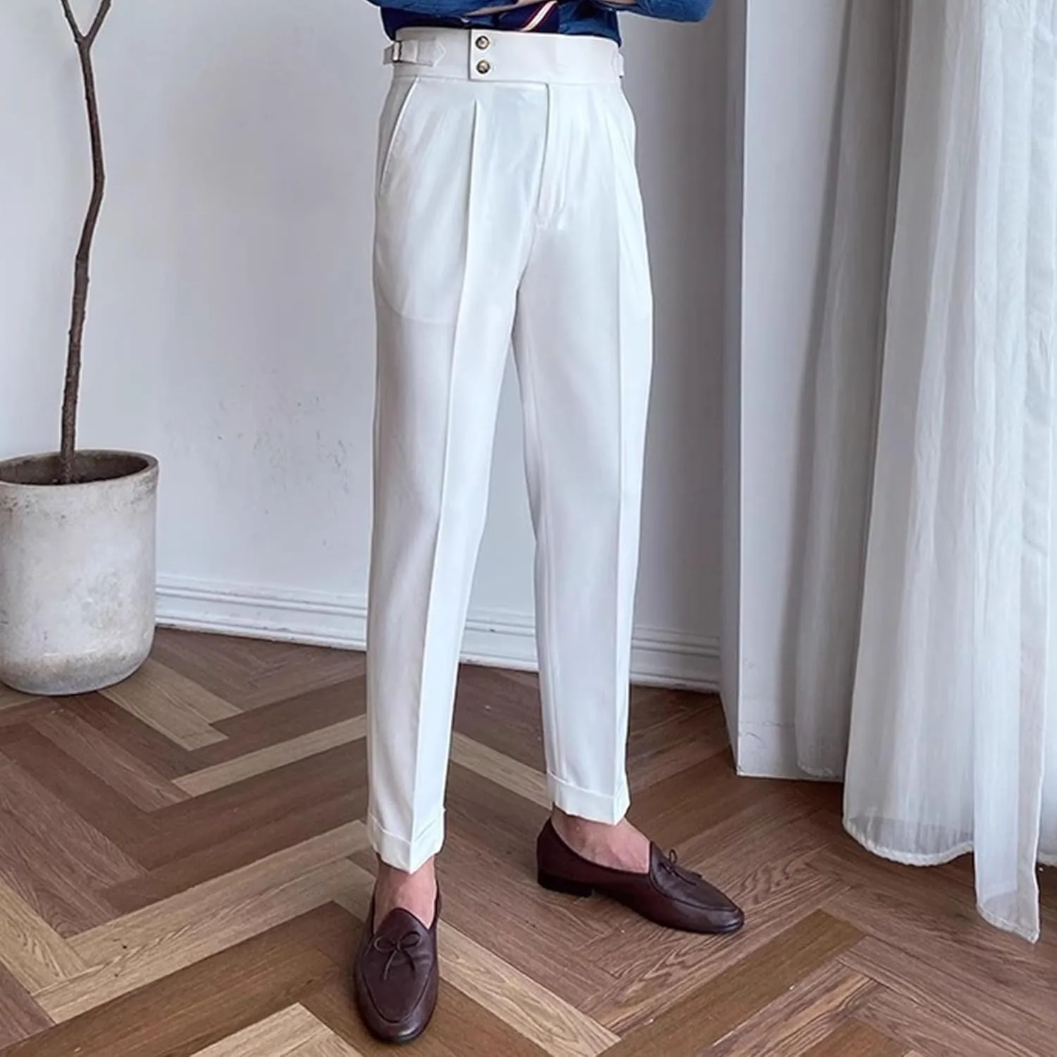 DGHM-JLMY Mens Chinos Cotton Pants Casual Business Stretchy Tapered Trousers High Waisted Slim Fit Dress Pants