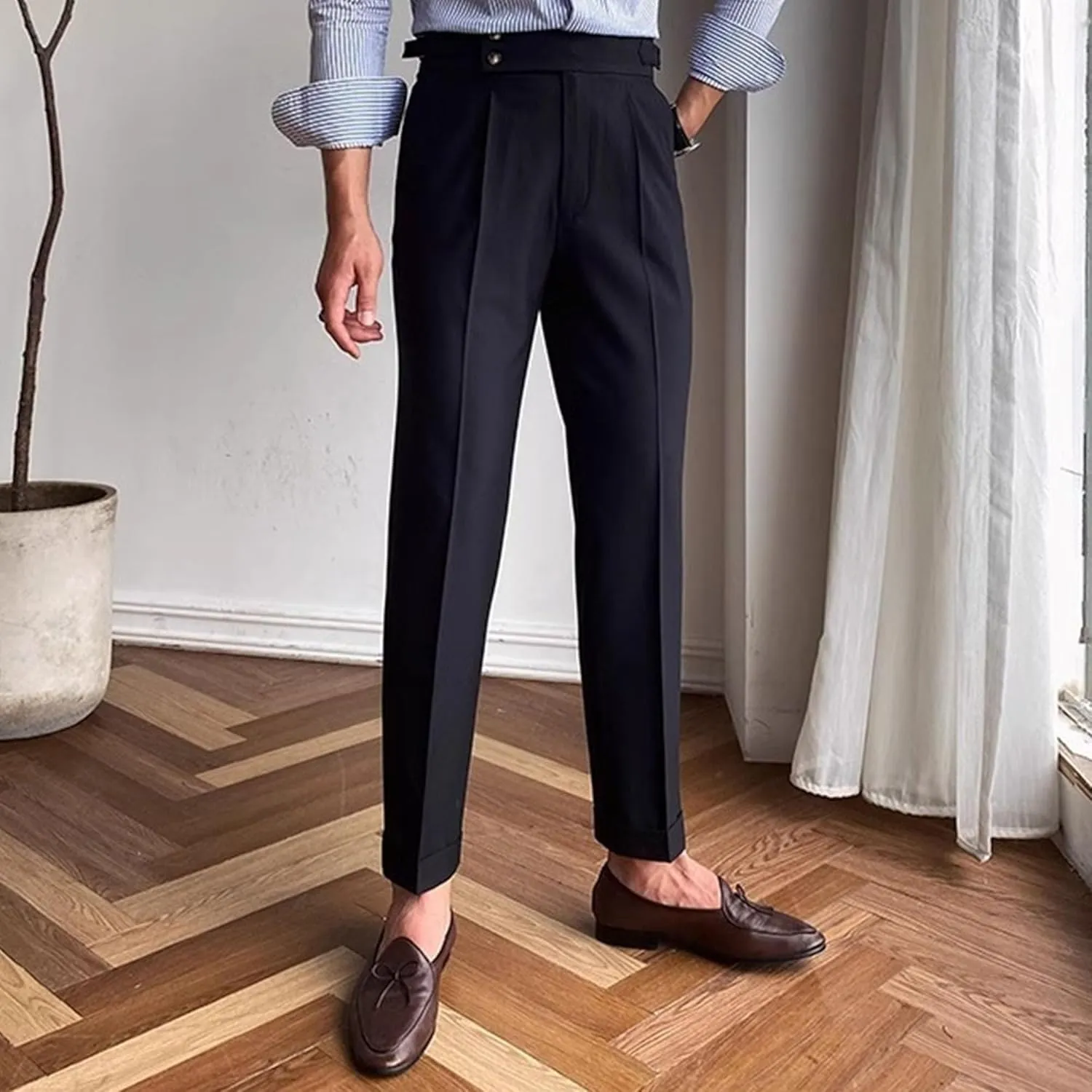 DGHM-JLMY Mens Chinos Cotton Pants Casual Business Stretchy Tapered Trousers High Waisted Slim Fit Dress Pants