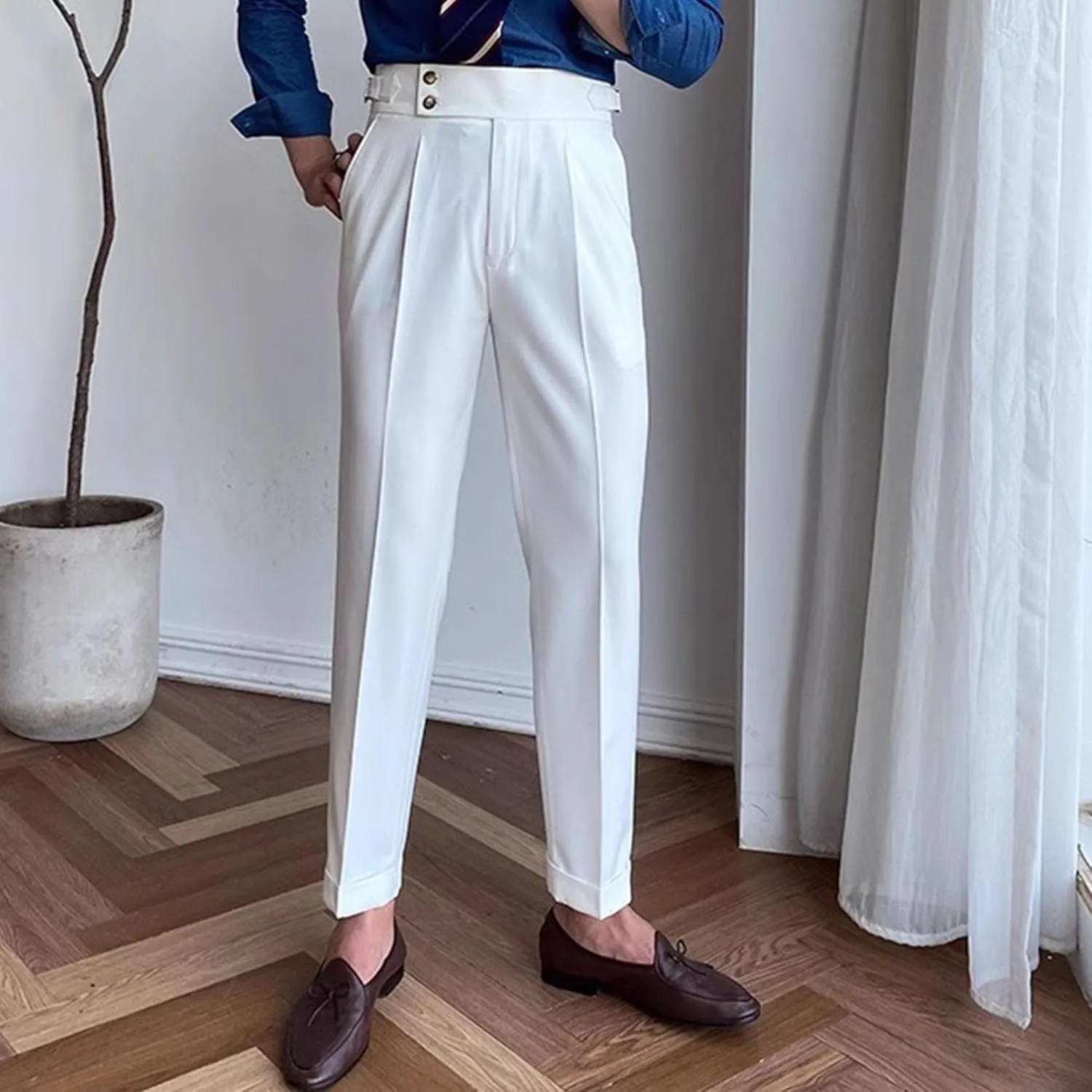 DGHM-JLMY Mens Chinos Cotton Pants Casual Business Stretchy Tapered Trousers High Waisted Slim Fit Dress Pants