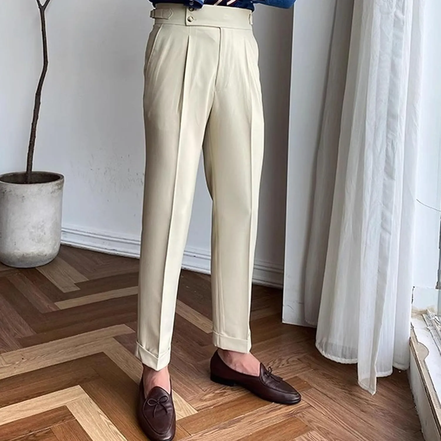 DGHM-JLMY Mens Chinos Cotton Pants Casual Business Stretchy Tapered Trousers High Waisted Slim Fit Dress Pants