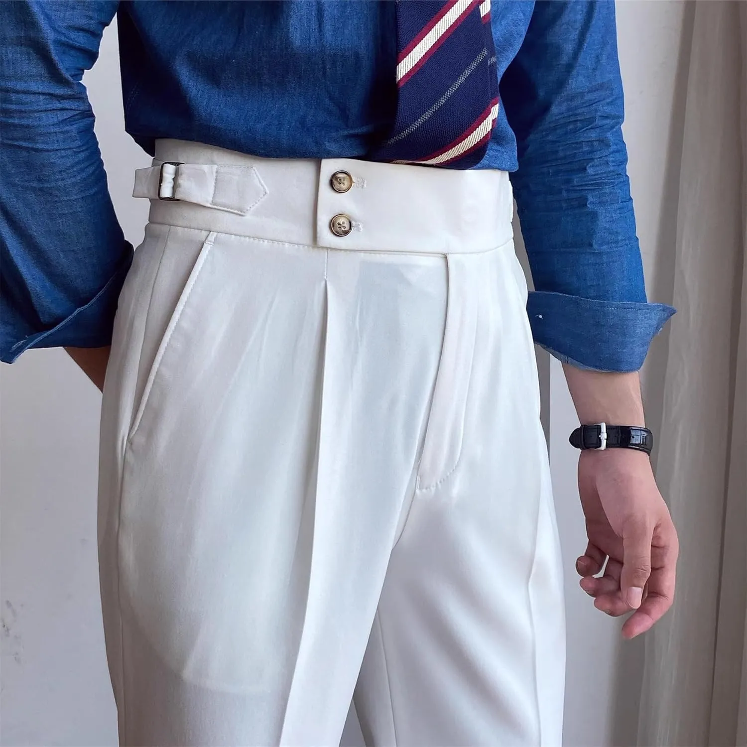 DGHM-JLMY Mens Chinos Cotton Pants Casual Business Stretchy Tapered Trousers High Waisted Slim Fit Dress Pants