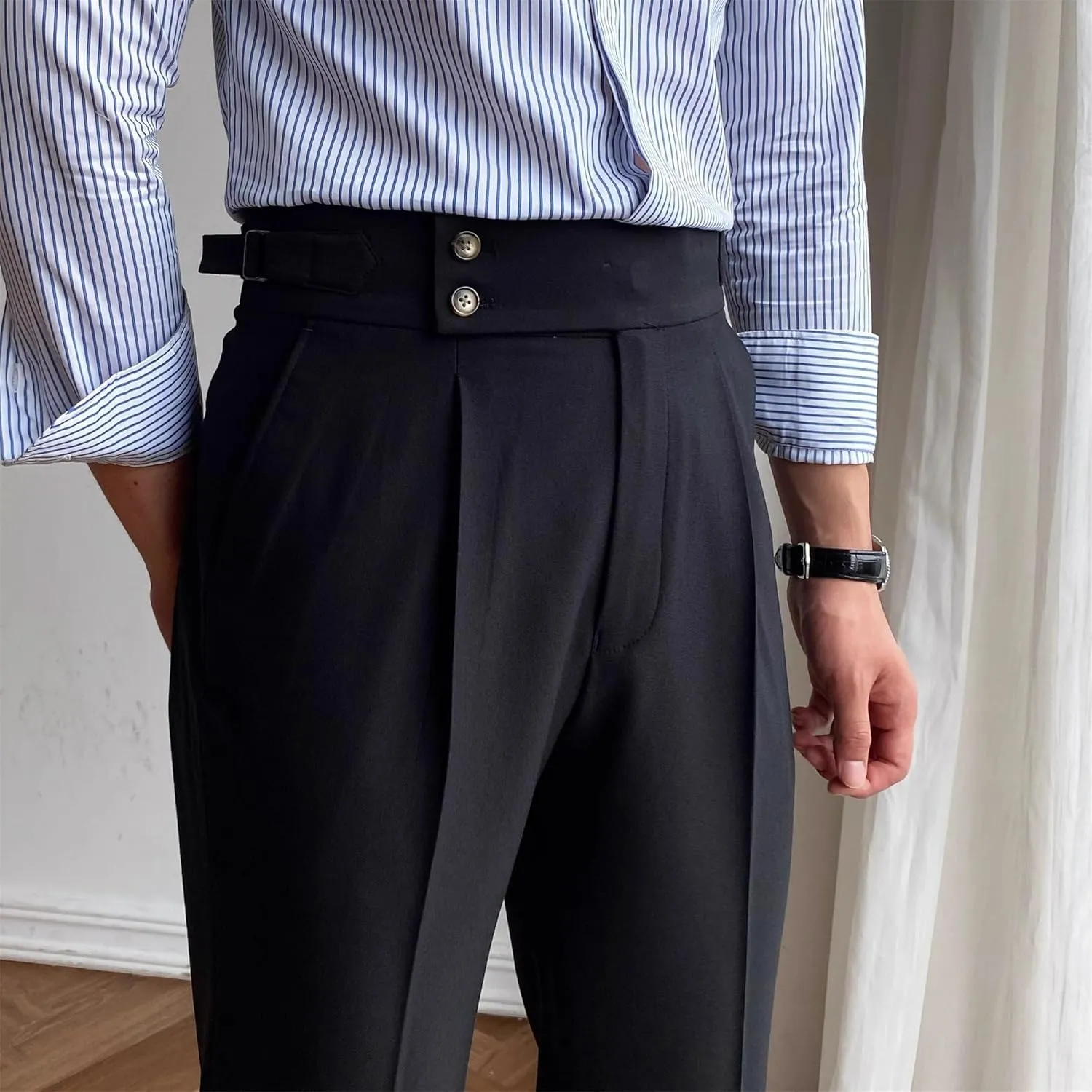 DGHM-JLMY Mens Chinos Cotton Pants Casual Business Stretchy Tapered Trousers High Waisted Slim Fit Dress Pants