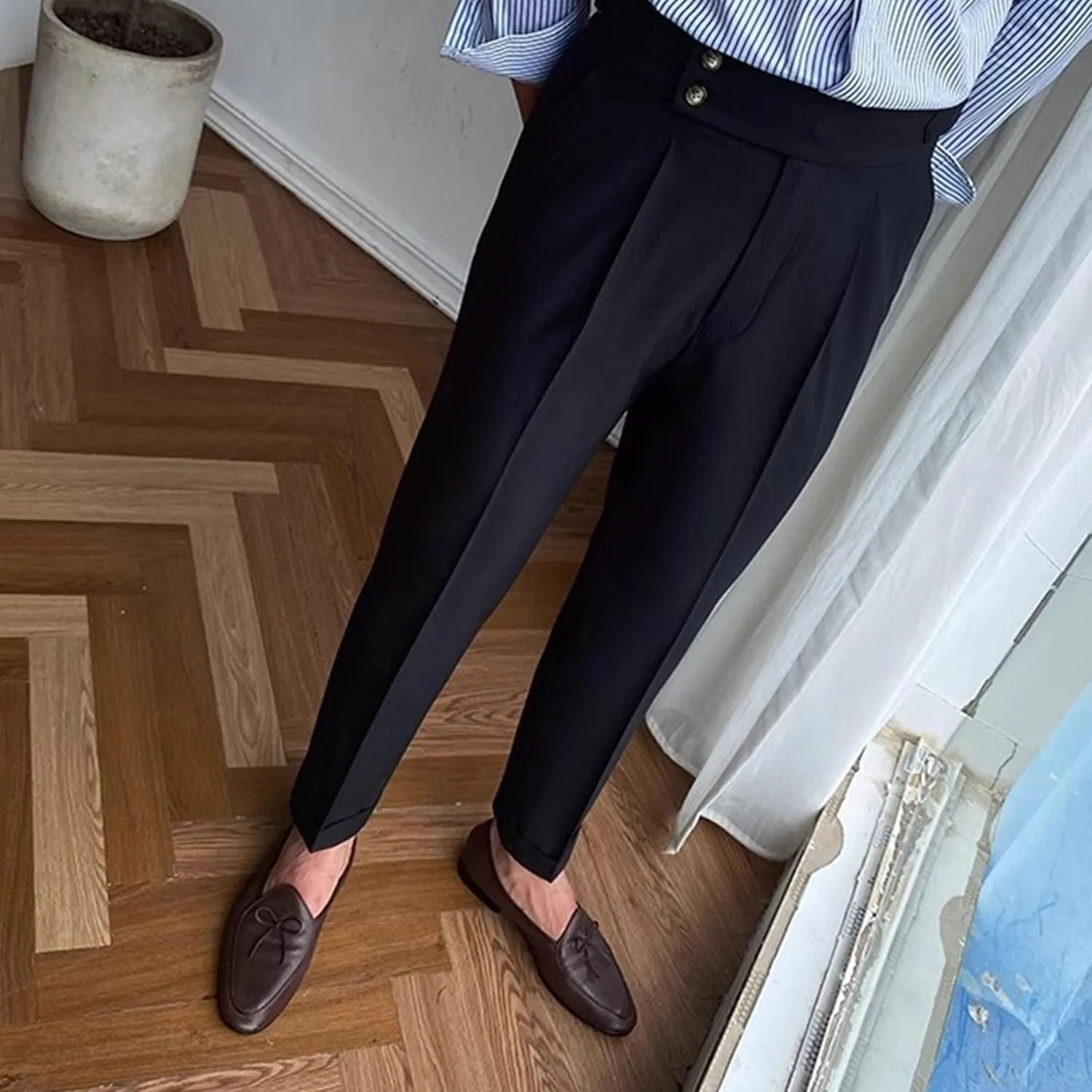DGHM-JLMY Mens Chinos Cotton Pants Casual Business Stretchy Tapered Trousers High Waisted Slim Fit Dress Pants