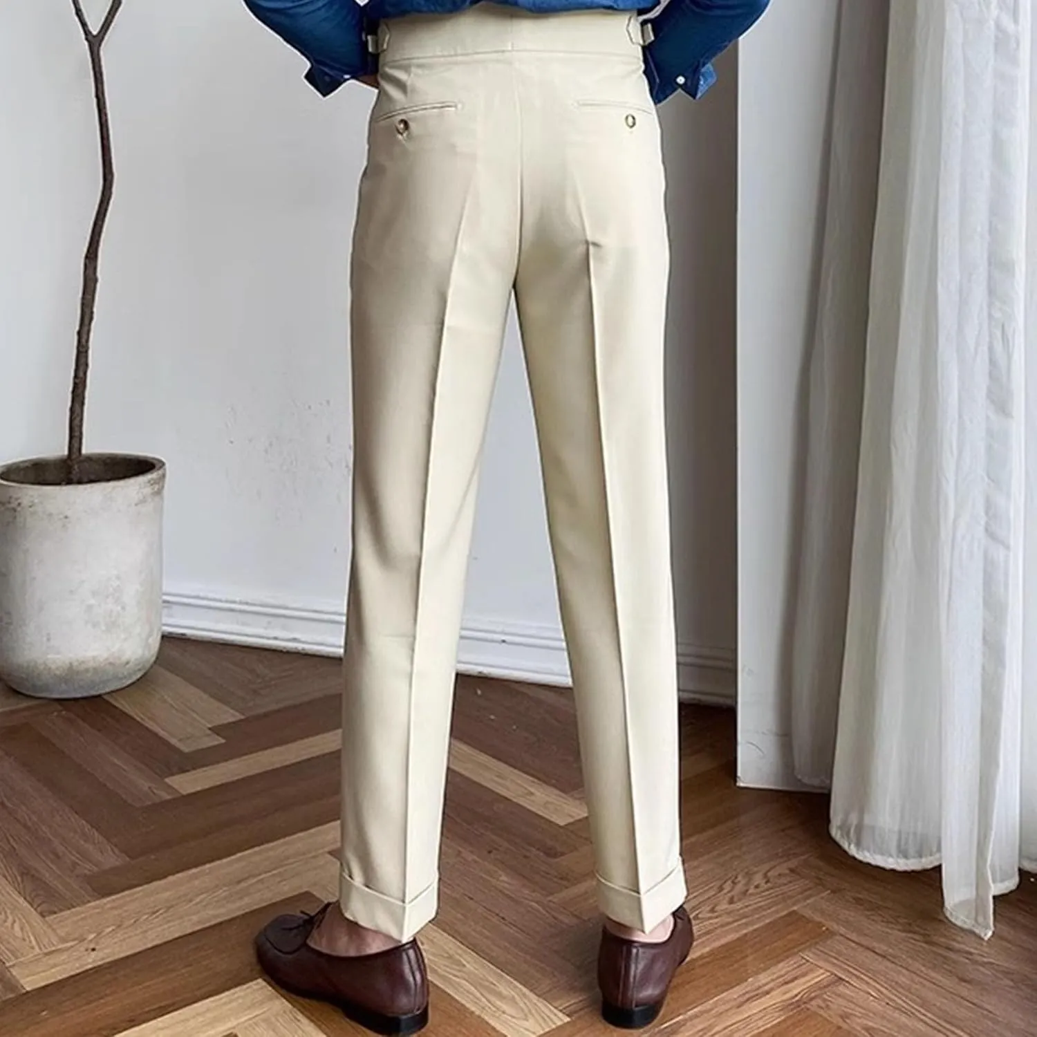 DGHM-JLMY Mens Chinos Cotton Pants Casual Business Stretchy Tapered Trousers High Waisted Slim Fit Dress Pants