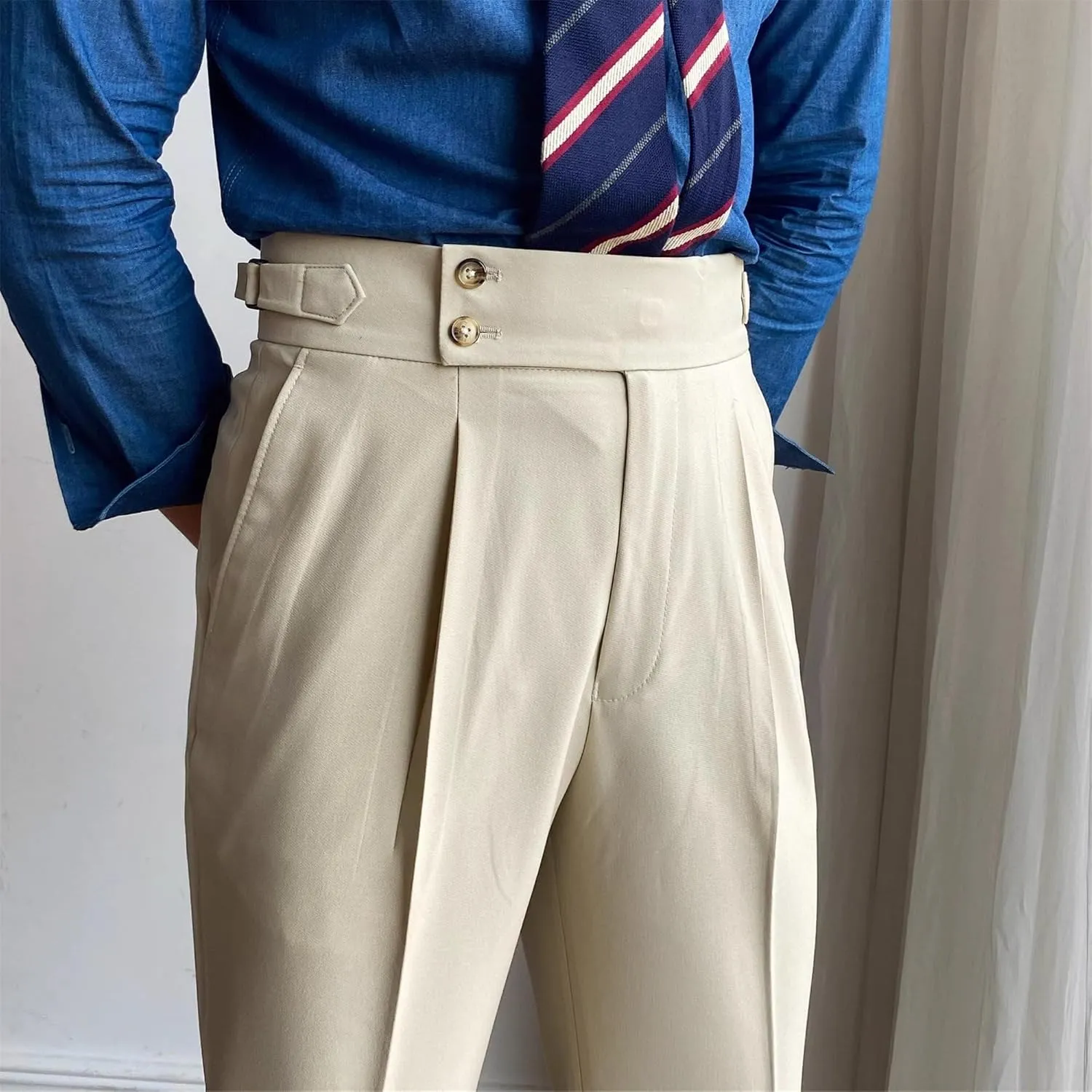 DGHM-JLMY Mens Chinos Cotton Pants Casual Business Stretchy Tapered Trousers High Waisted Slim Fit Dress Pants