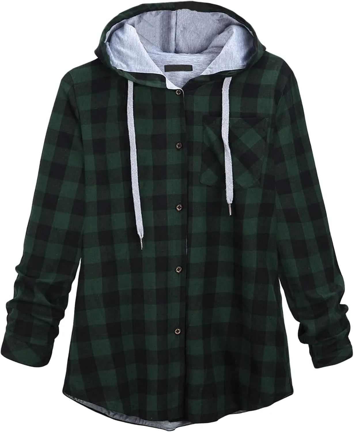 DGHM-JLMY Women Plaid Hooded Cardigan Top Jacket Long Sleeve Hoodie Jacket Button Down Blouse Tops Open Front Long Cardigan