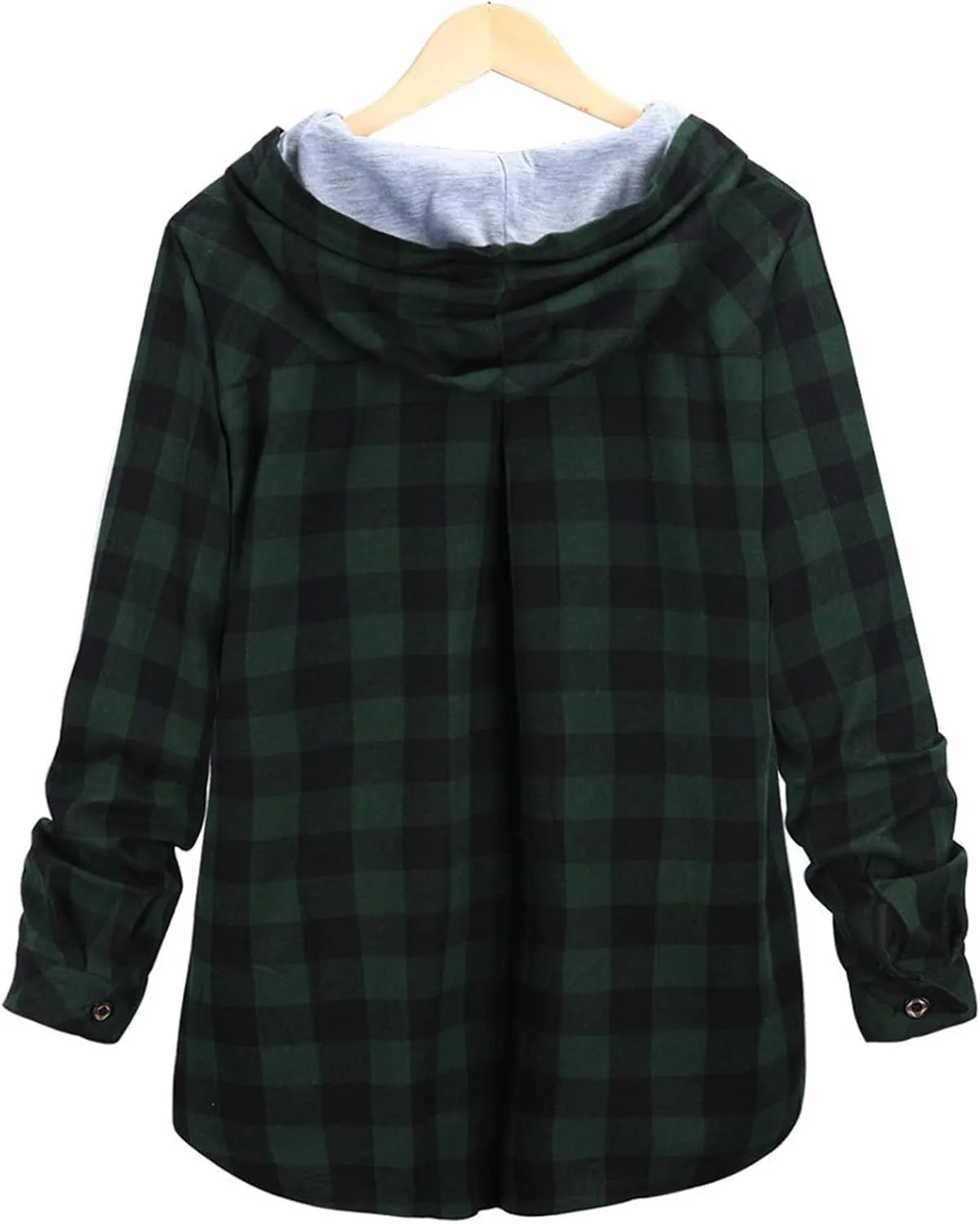 DGHM-JLMY Women Plaid Hooded Cardigan Top Jacket Long Sleeve Hoodie Jacket Button Down Blouse Tops Open Front Long Cardigan