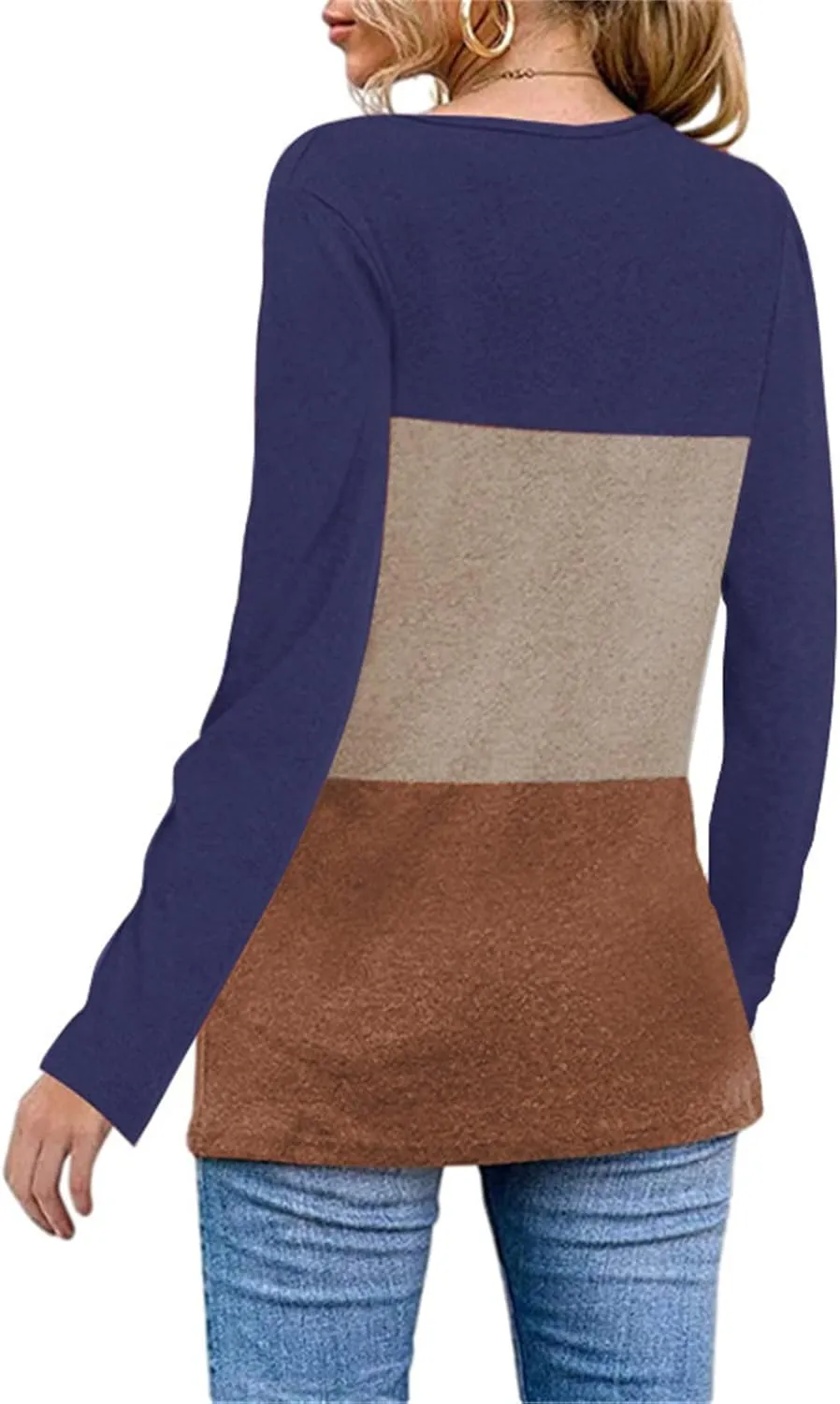 DGHM-JLMY Women's V-Neck Contrast Sweatshirt Fashion Long Sleeve Splicing Sweatshirts Tops Casual Pullover Hoodies