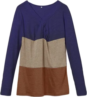 DGHM-JLMY Women's V-Neck Contrast Sweatshirt Fashion Long Sleeve Splicing Sweatshirts Tops Casual Pullover Hoodies