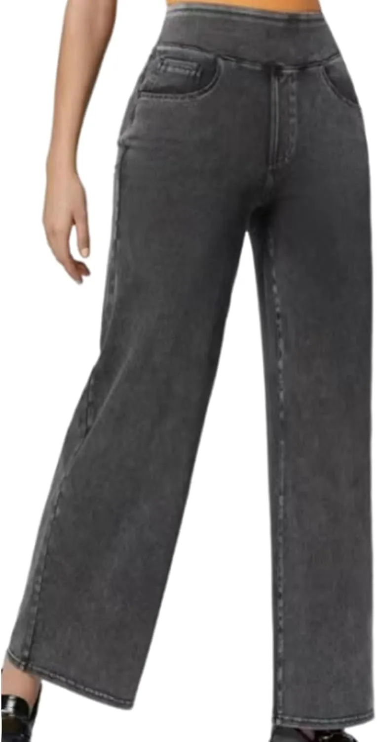 Easetrousers - High Waisted Multi-pocket Straight Leg Stretchy Pants Women's Casual Wide Leg Long Trousers