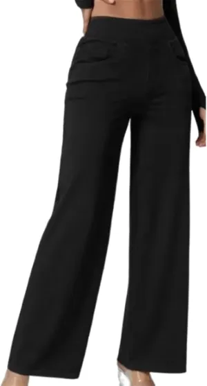 Easetrousers - High Waisted Multi-pocket Straight Leg Stretchy Pants Women's Casual Wide Leg Long Trousers