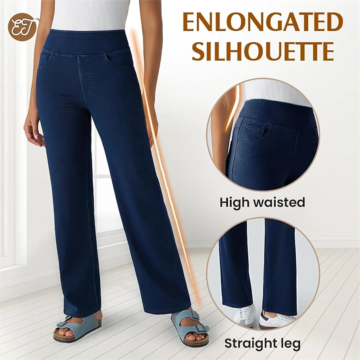 Easetrousers - High Waisted Multi-pocket Straight Leg Stretchy Pants Women's Casual Wide Leg Long Trousers