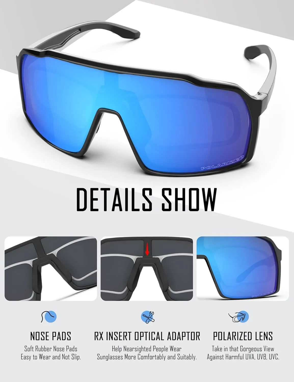 Ensky Aurivon Unisex Sports UV Protection Sunglasses Polarized Cycling with Nose Pads and Rx Insert Optical Adaptor