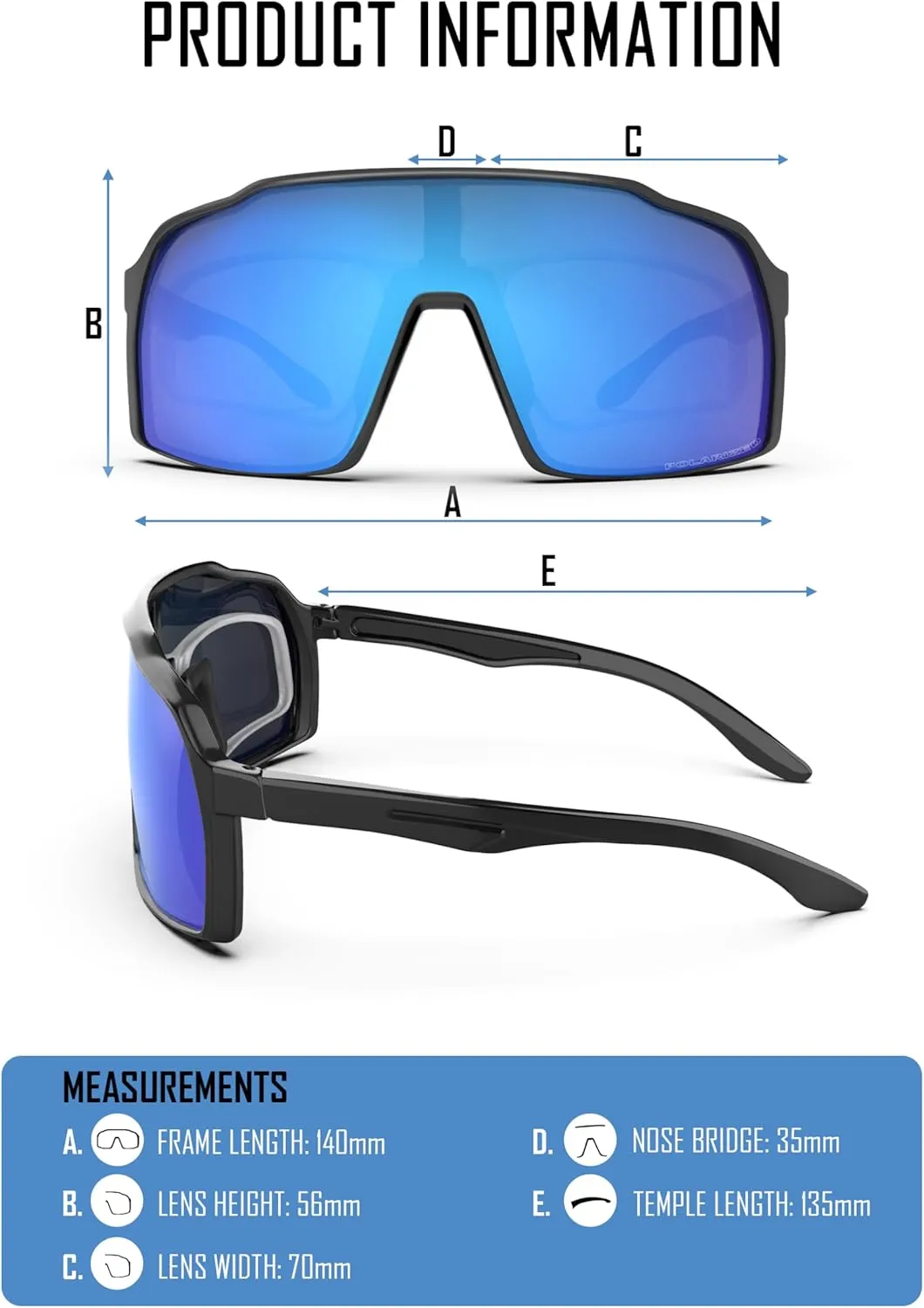 Ensky Aurivon Unisex Sports UV Protection Sunglasses Polarized Cycling with Nose Pads and Rx Insert Optical Adaptor