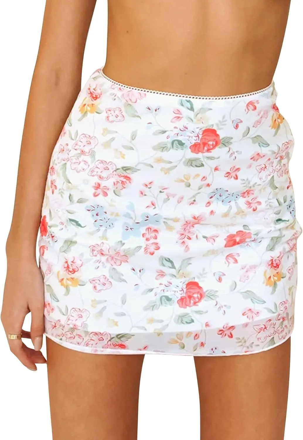 Ezcosplay Women High Waisted Floral Mesh Mini Skirt Bodycon Stretchy Sexy Y2K Short Skirts