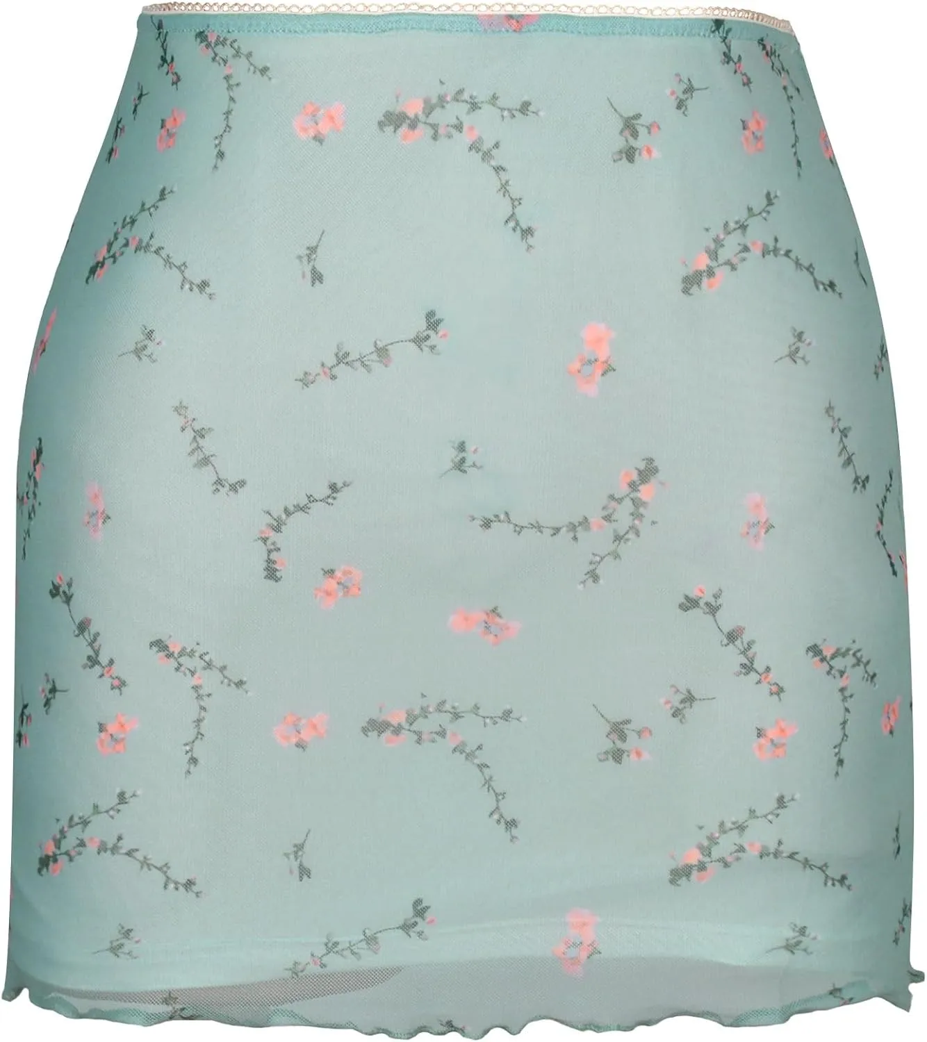 Ezcosplay Women High Waisted Floral Mesh Mini Skirt Bodycon Stretchy Sexy Y2K Short Skirts