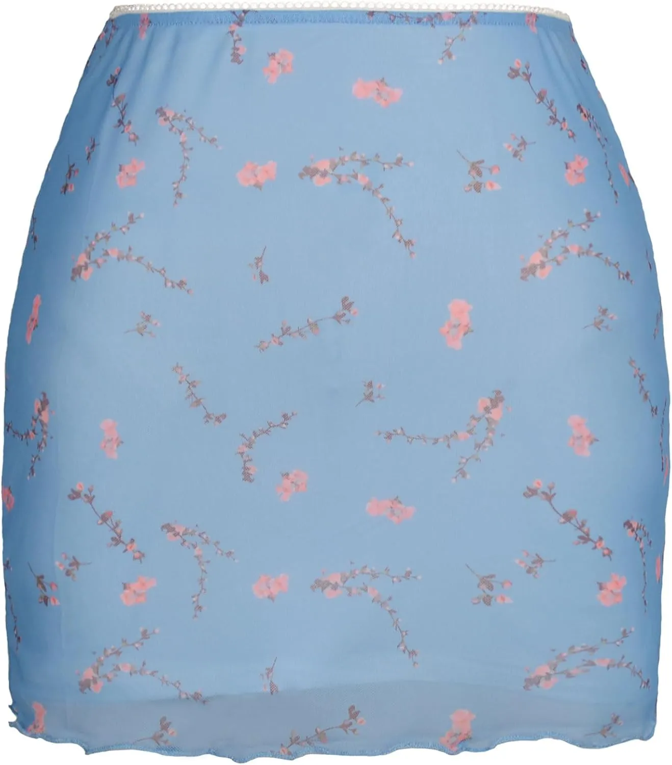 Ezcosplay Women High Waisted Floral Mesh Mini Skirt Bodycon Stretchy Sexy Y2K Short Skirts