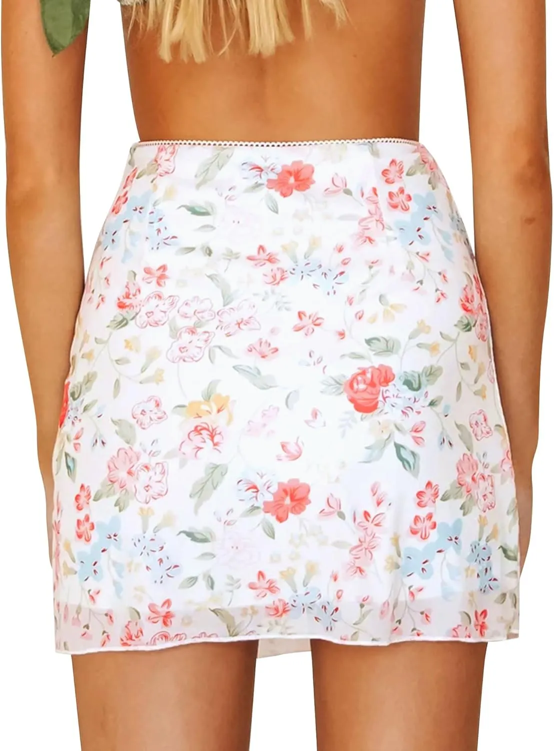 Ezcosplay Women High Waisted Floral Mesh Mini Skirt Bodycon Stretchy Sexy Y2K Short Skirts