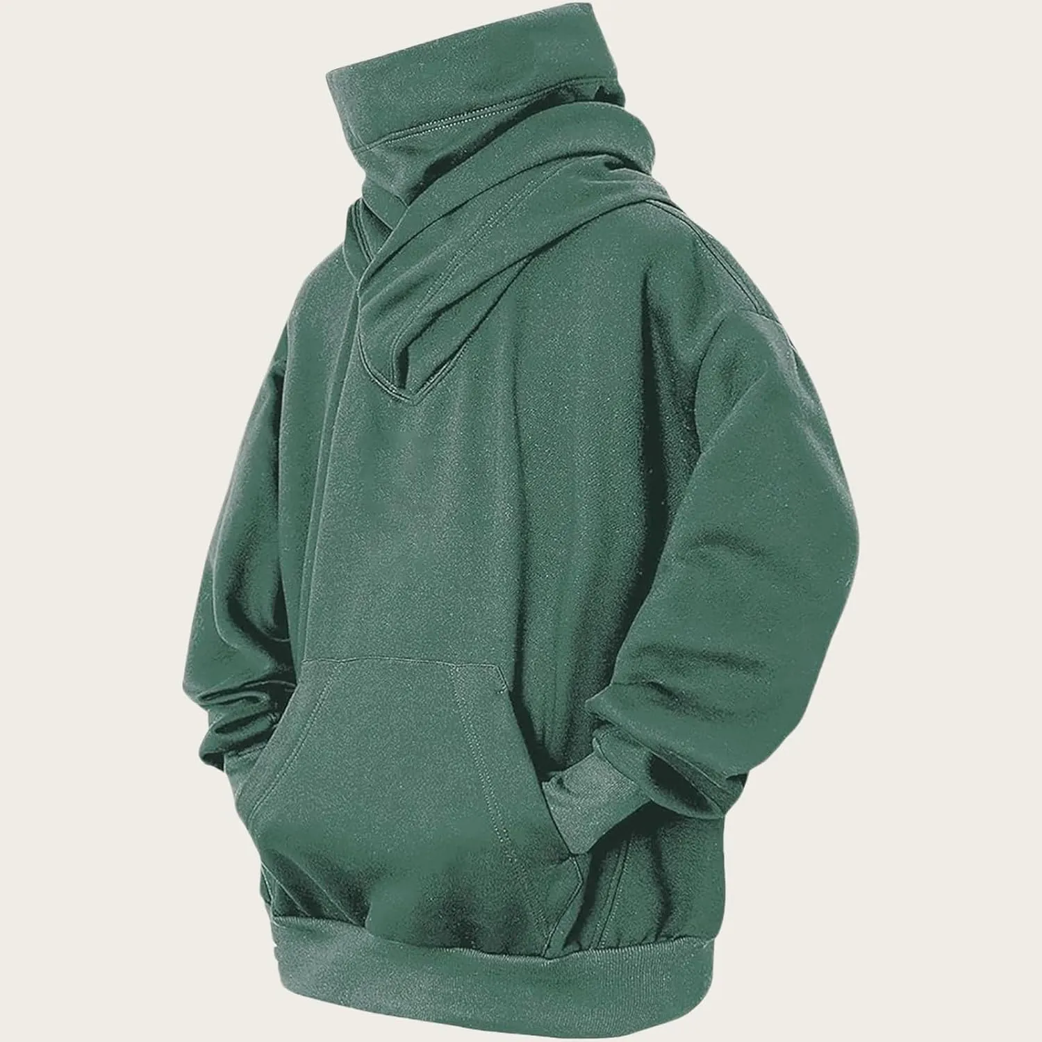 Fashion Fleece Hoodies for Men Cowl Neck Sweatshirts Pullover Fall Winter Loose Fit Hooded Tops for Men