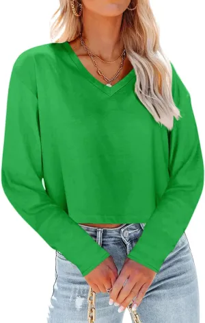 Fashion Solid Classic Pullover for Womens Long Sleeve V Neck Sweatshirt Casual Lightweight Hoodies Daily Fall Outfits