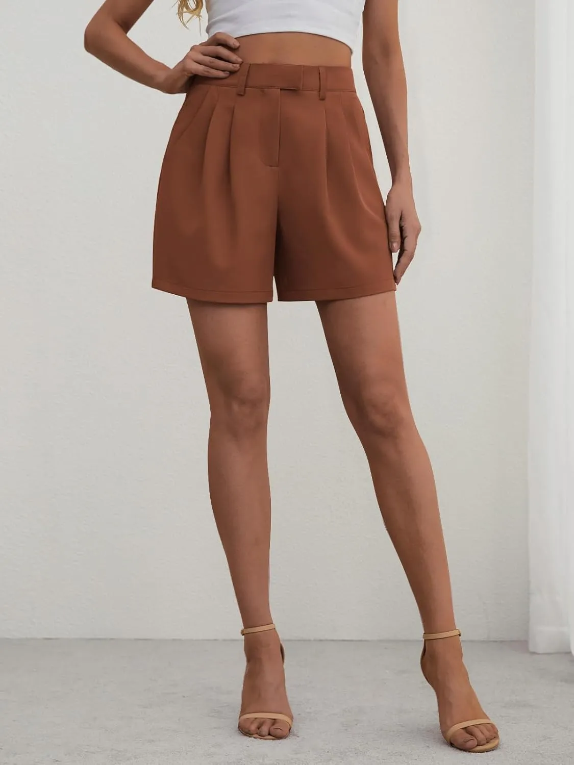 Feiersi Womens Casual Elastic Waist Wide Leg Suit Tailored Shorts Summer Dressy Work Shorts with Pockets
