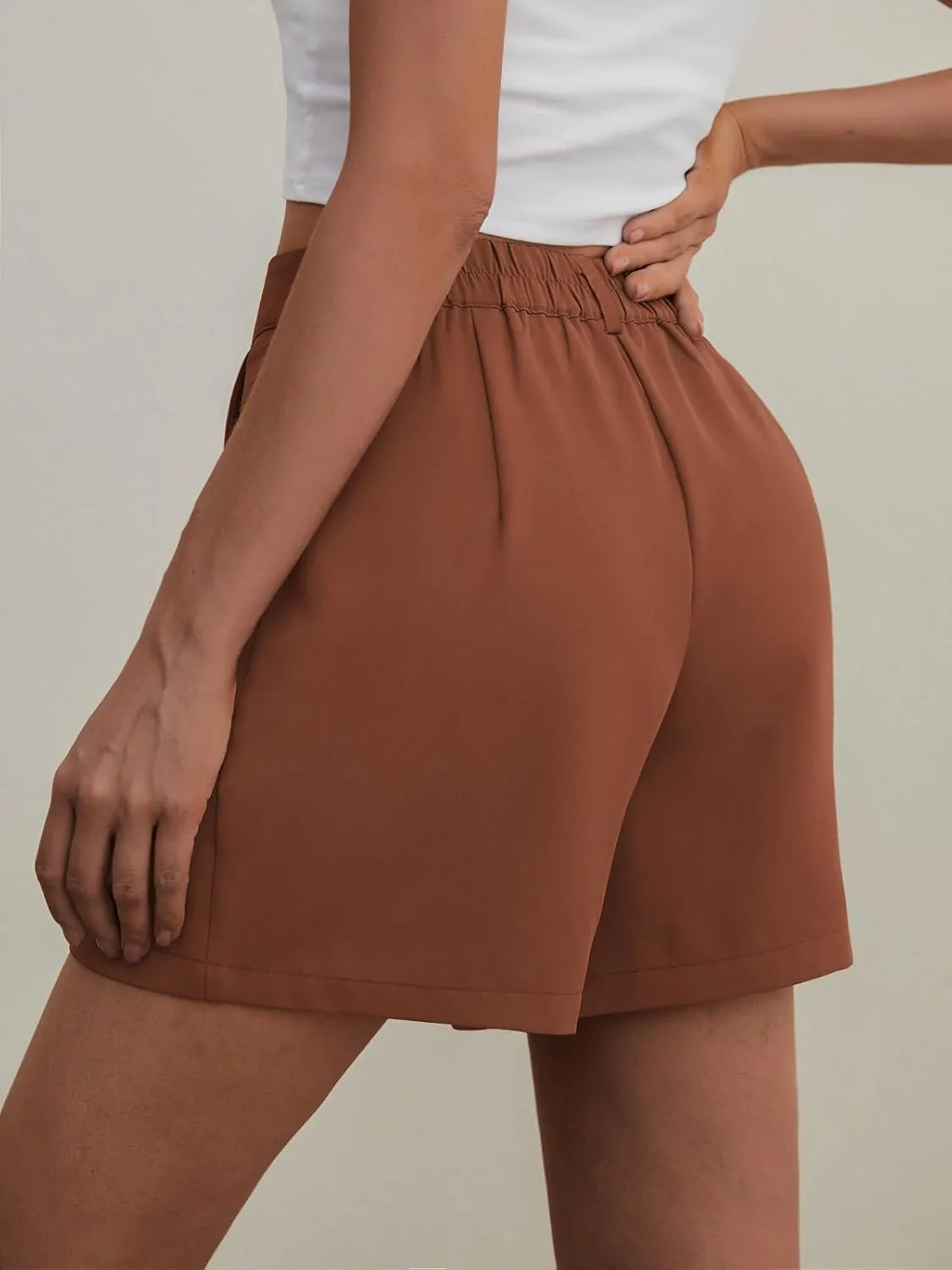 Feiersi Womens Casual Elastic Waist Wide Leg Suit Tailored Shorts Summer Dressy Work Shorts with Pockets