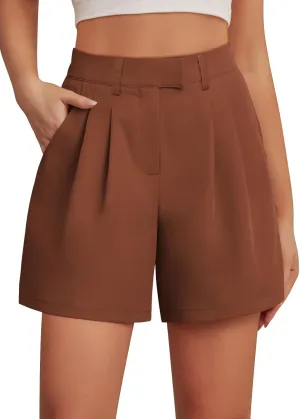 Feiersi Womens Casual Elastic Waist Wide Leg Suit Tailored Shorts Summer Dressy Work Shorts with Pockets