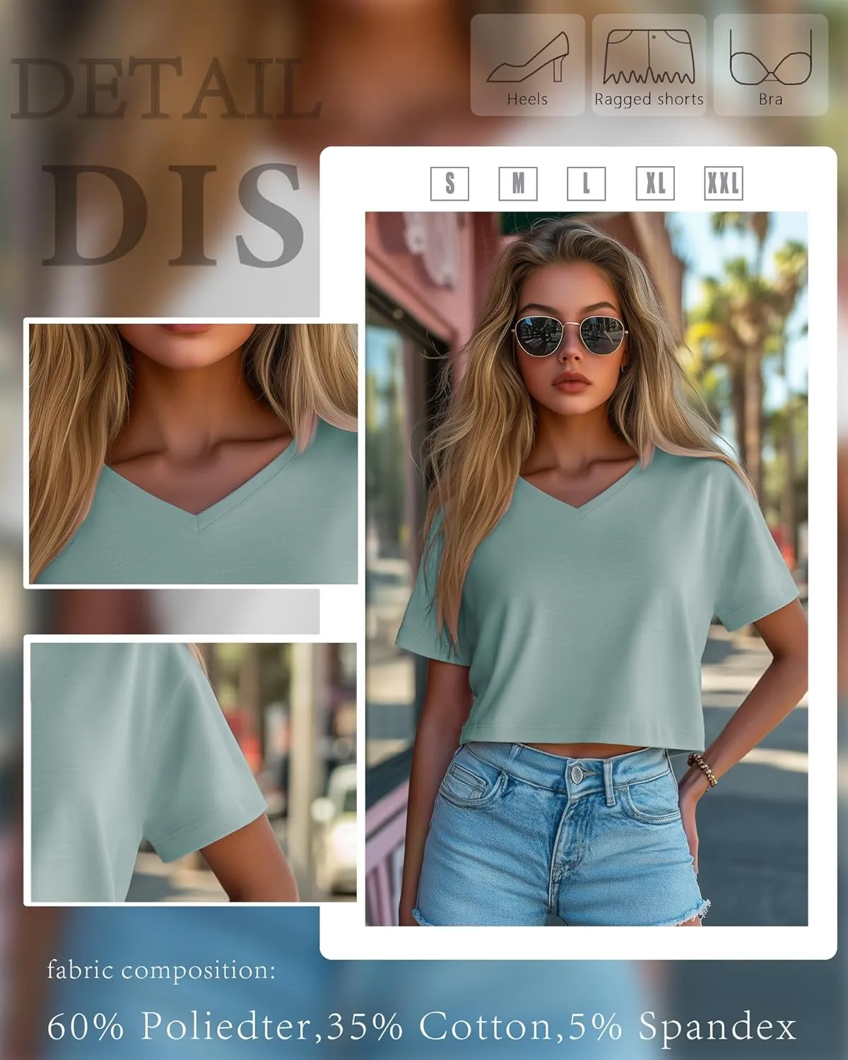 Ficerd 3 Pack Cotton Women's V Neck Crop Tops Half Sleeve Drop Shoulder Basics Cropped Top Boxy Tees for Girls