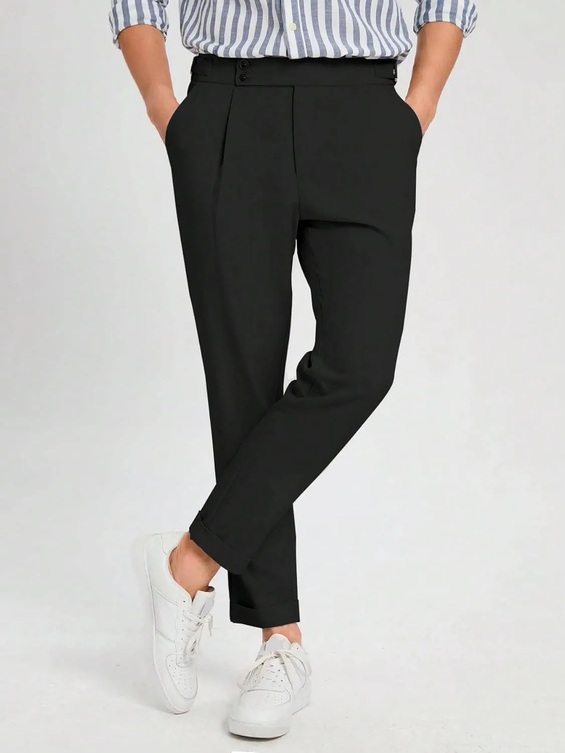 Floerns Men's Slant Pocket Fold Pleated Workout Pants Office Tailored Pants
