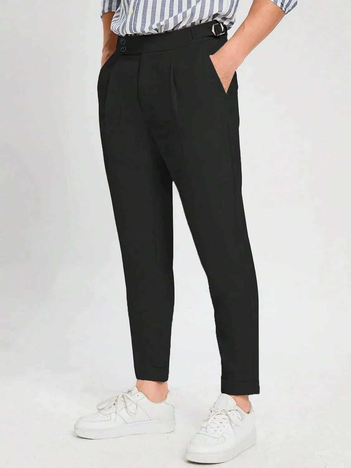 Floerns Men's Slant Pocket Fold Pleated Workout Pants Office Tailored Pants