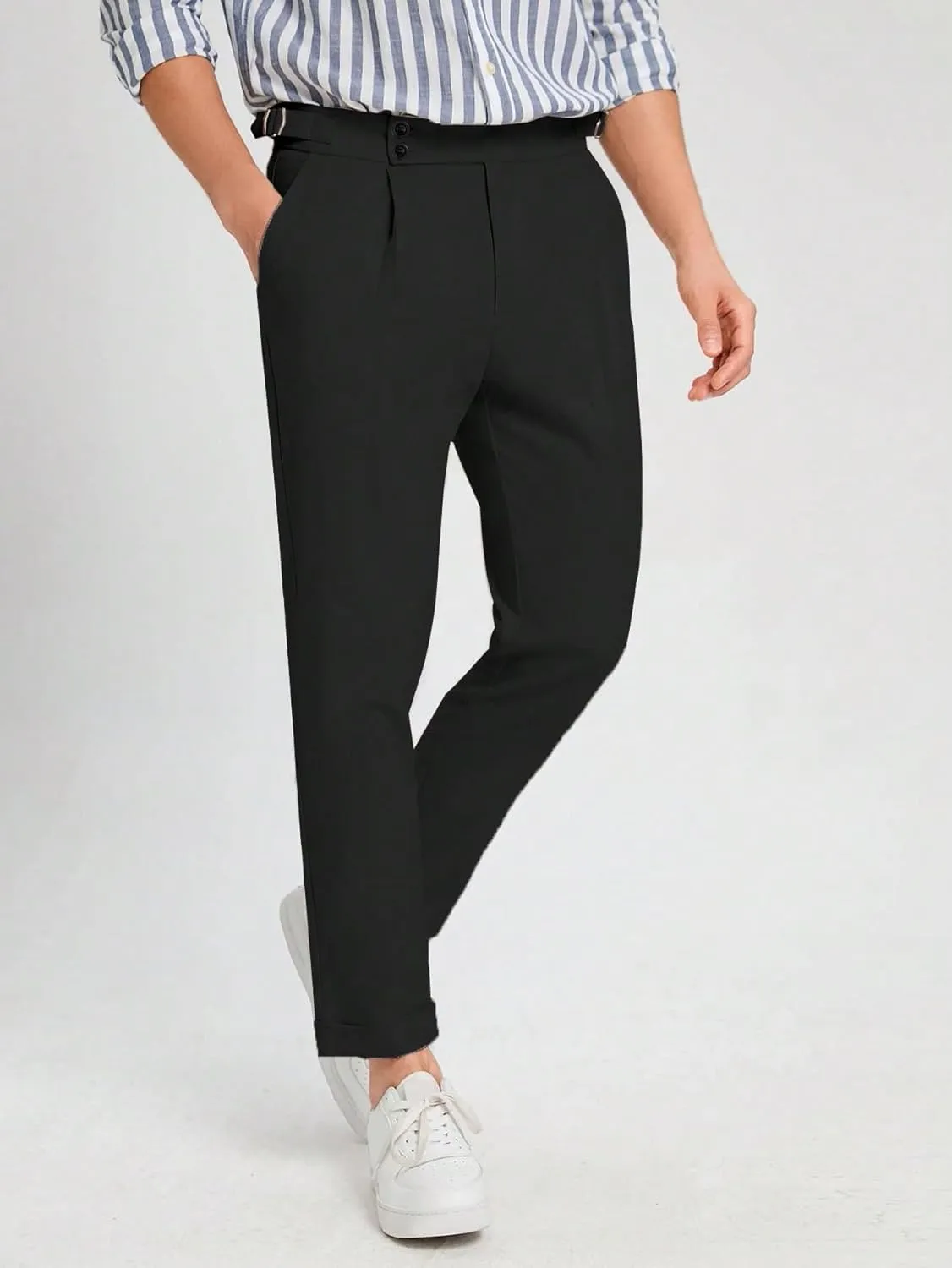 Floerns Men's Slant Pocket Fold Pleated Workout Pants Office Tailored Pants