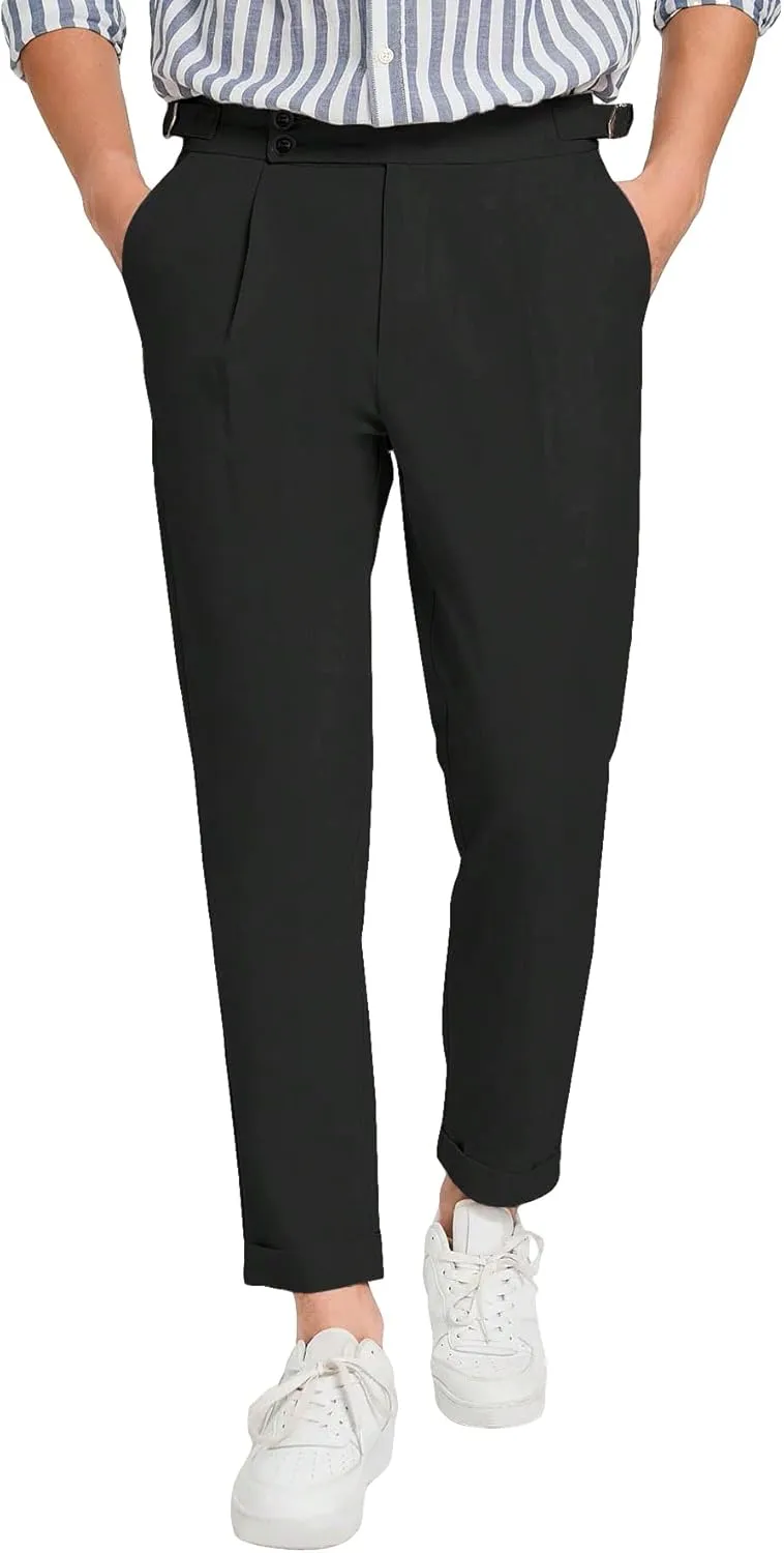 Floerns Men's Slant Pocket Fold Pleated Workout Pants Office Tailored Pants
