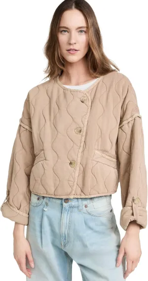 Free People Women's Gwynnie Quilted Jacket, Champagne Diamonds, Tan, L