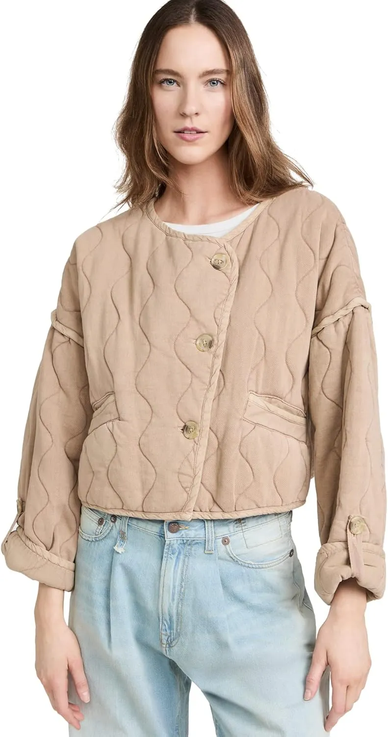Free People Women's Gwynnie Quilted Jacket, Champagne Diamonds, Tan, L