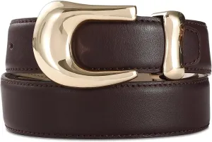 Genuine Leather Belt for Women Burgundy Leather With Gold Metal Buckle Luxury Casual Fashion Belts for Jeans Dresses
