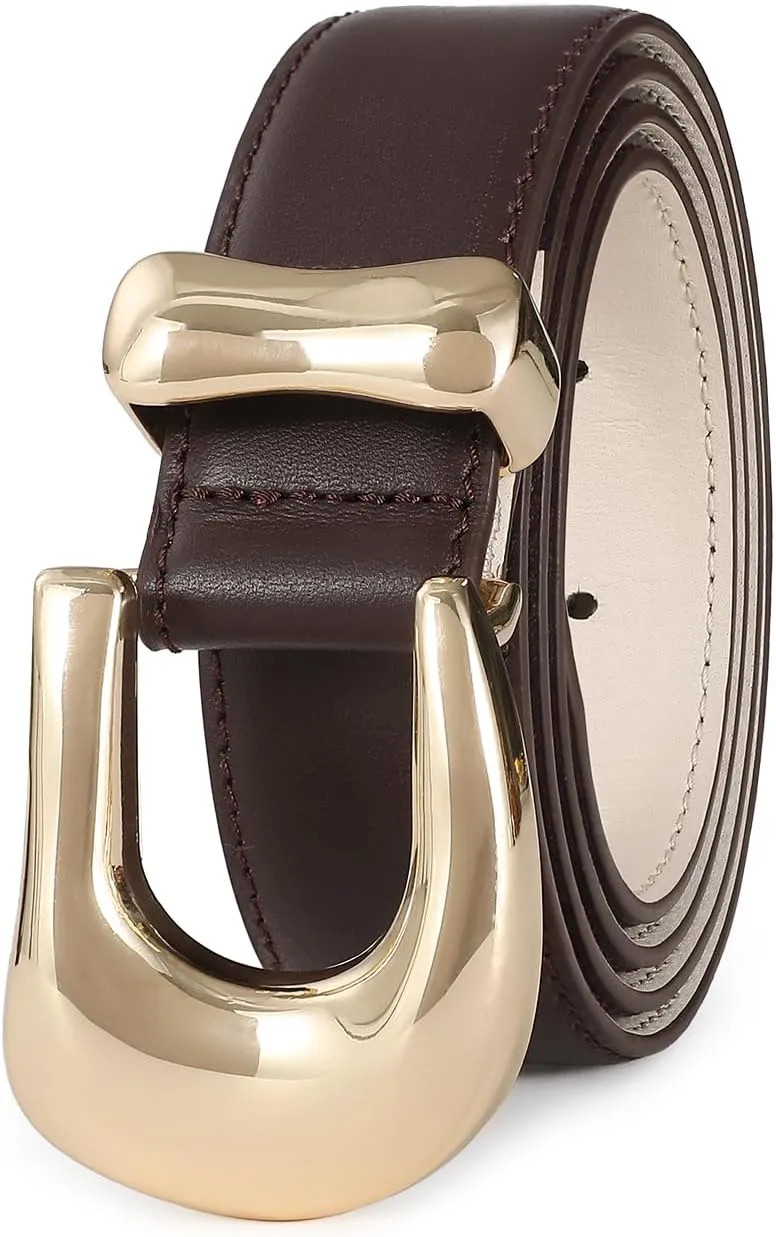 Genuine Leather Belt for Women Burgundy Leather With Gold Metal Buckle Luxury Casual Fashion Belts for Jeans Dresses