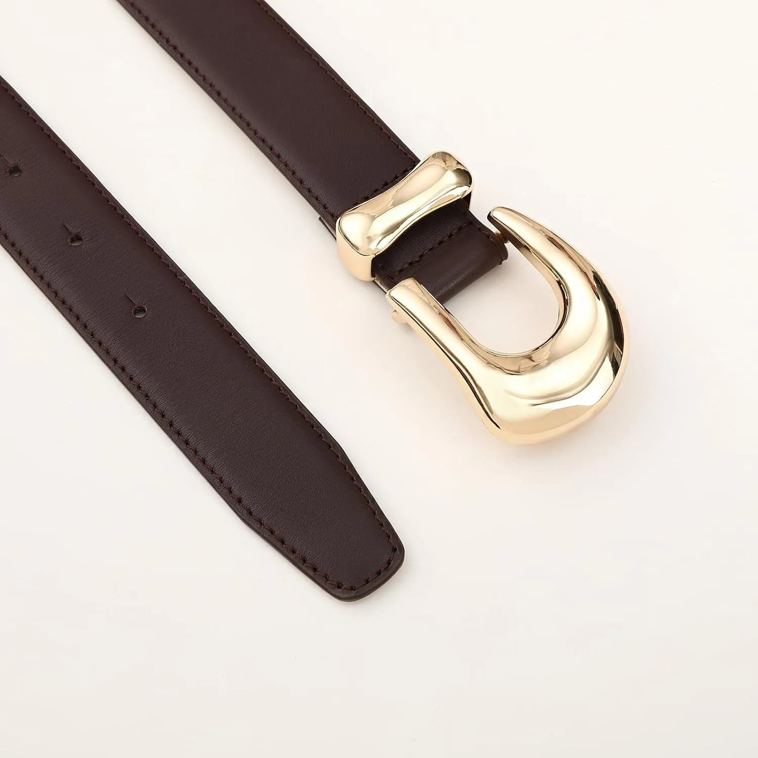 Genuine Leather Belt for Women Burgundy Leather With Gold Metal Buckle Luxury Casual Fashion Belts for Jeans Dresses