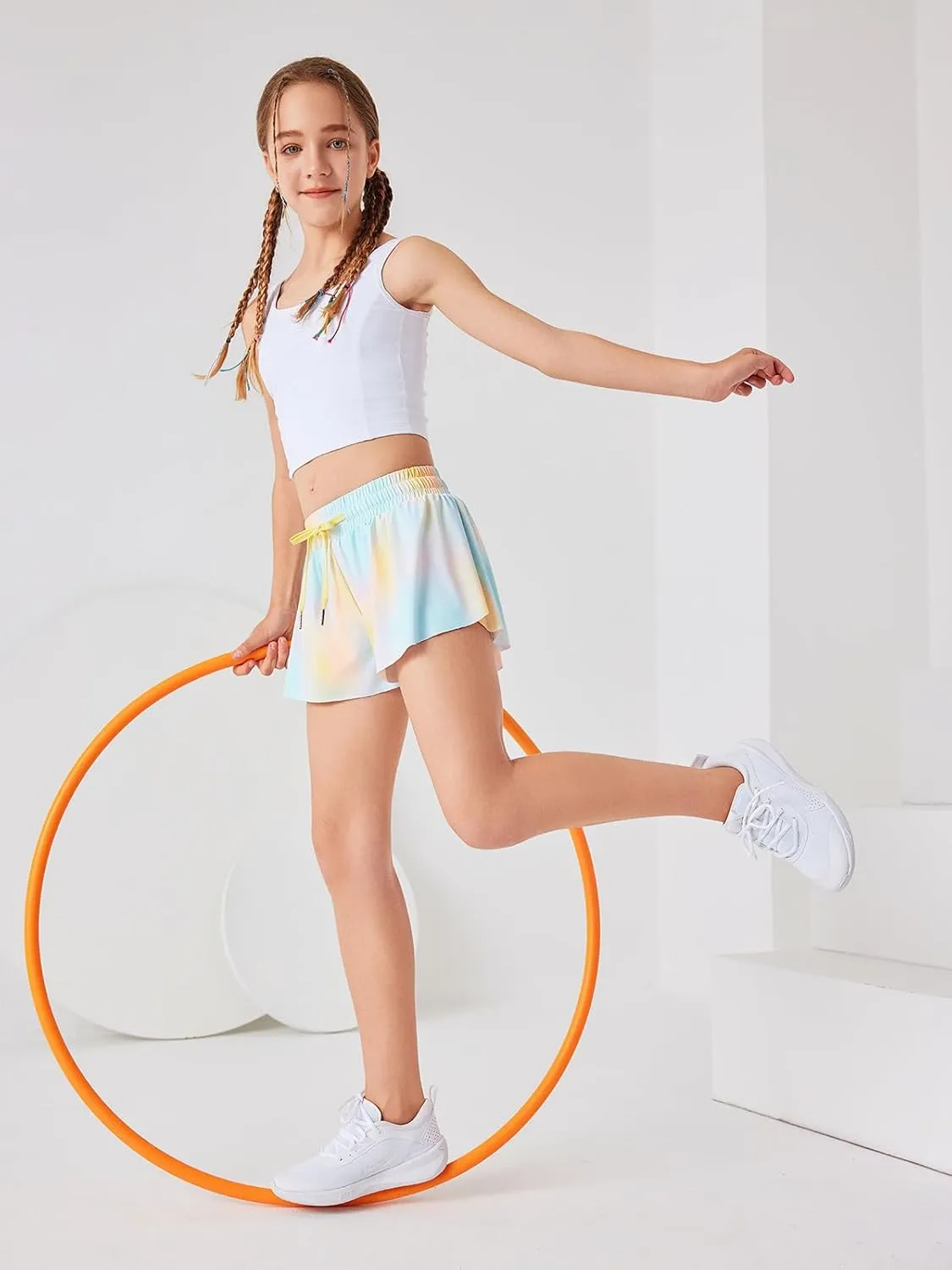 Girls Flowy Athletic Shorts Running Tennis Active Butterfly Shorts Double Layer with Pockets Quick-Drying Shorts