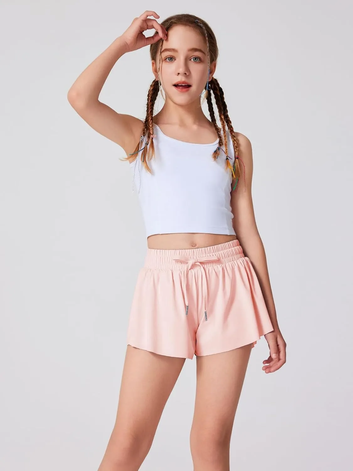 Girls Flowy Athletic Shorts Running Tennis Active Butterfly Shorts Double Layer with Pockets Quick-Drying Shorts