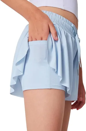 Girls Flowy Athletic Shorts Running Tennis Active Butterfly Shorts Double Layer with Pockets Quick-Drying Shorts