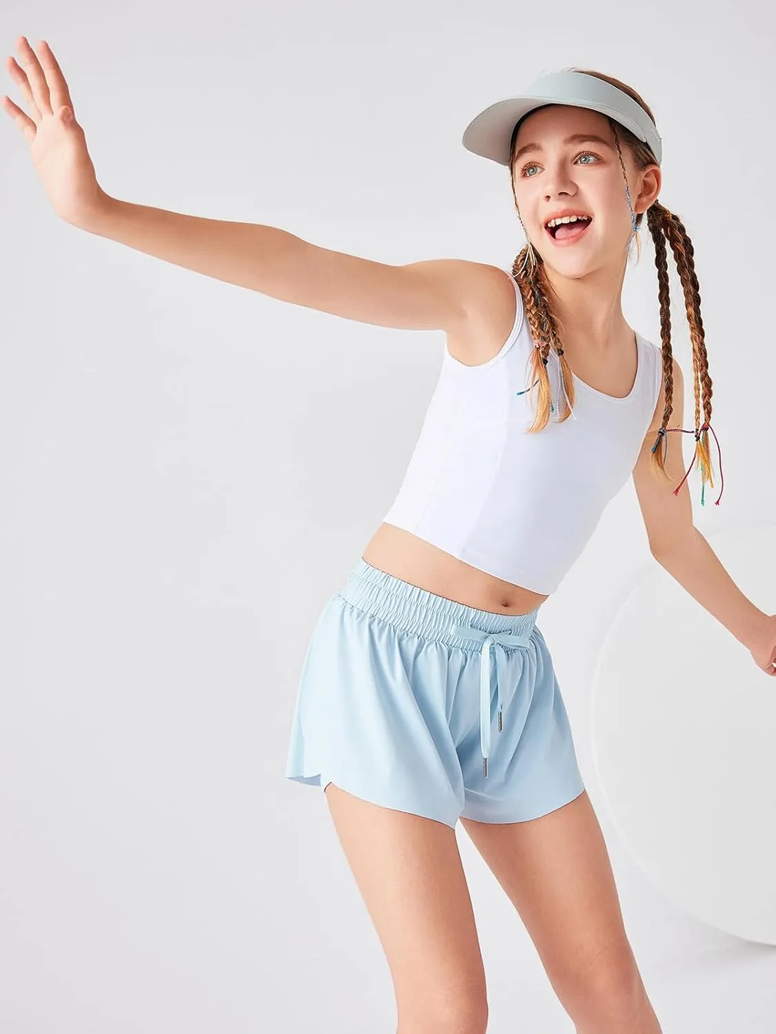 Girls Flowy Athletic Shorts Running Tennis Active Butterfly Shorts Double Layer with Pockets Quick-Drying Shorts