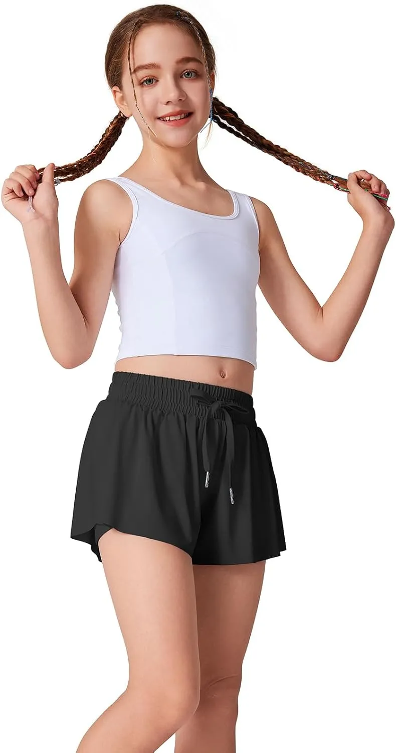 Girls Flowy Athletic Shorts Running Tennis Active Butterfly Shorts Double Layer with Pockets Quick-Drying Shorts