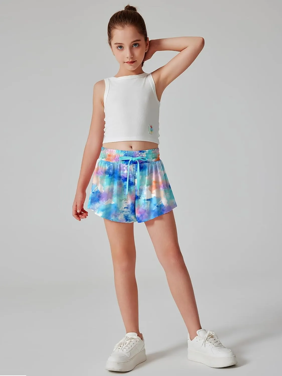 Girls Flowy Athletic Shorts Running Tennis Active Butterfly Shorts Double Layer with Pockets Quick-Drying Shorts