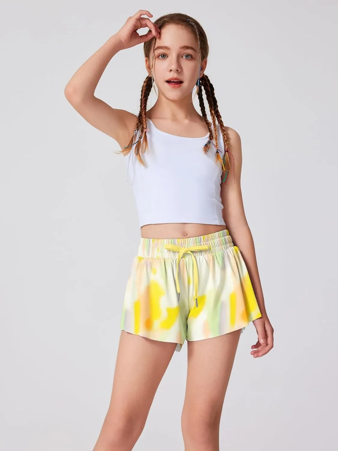 Girls Flowy Athletic Shorts Running Tennis Active Butterfly Shorts Double Layer with Pockets Quick-Drying Shorts