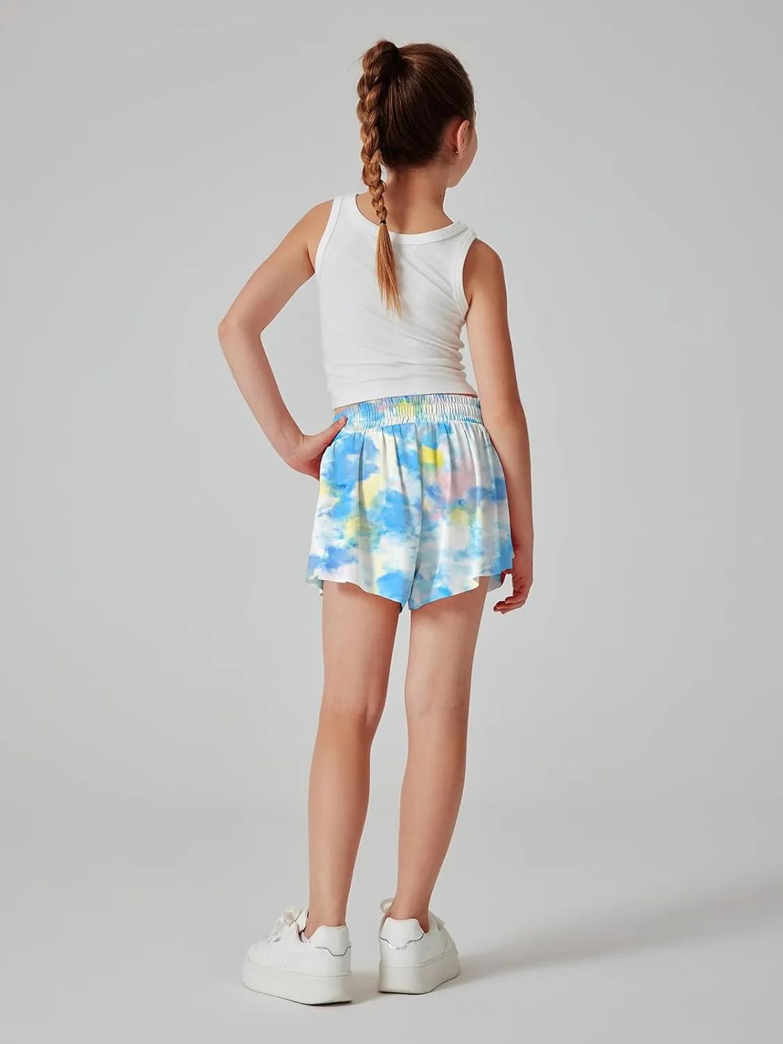 Girls Flowy Athletic Shorts Running Tennis Active Butterfly Shorts Double Layer with Pockets Quick-Drying Shorts