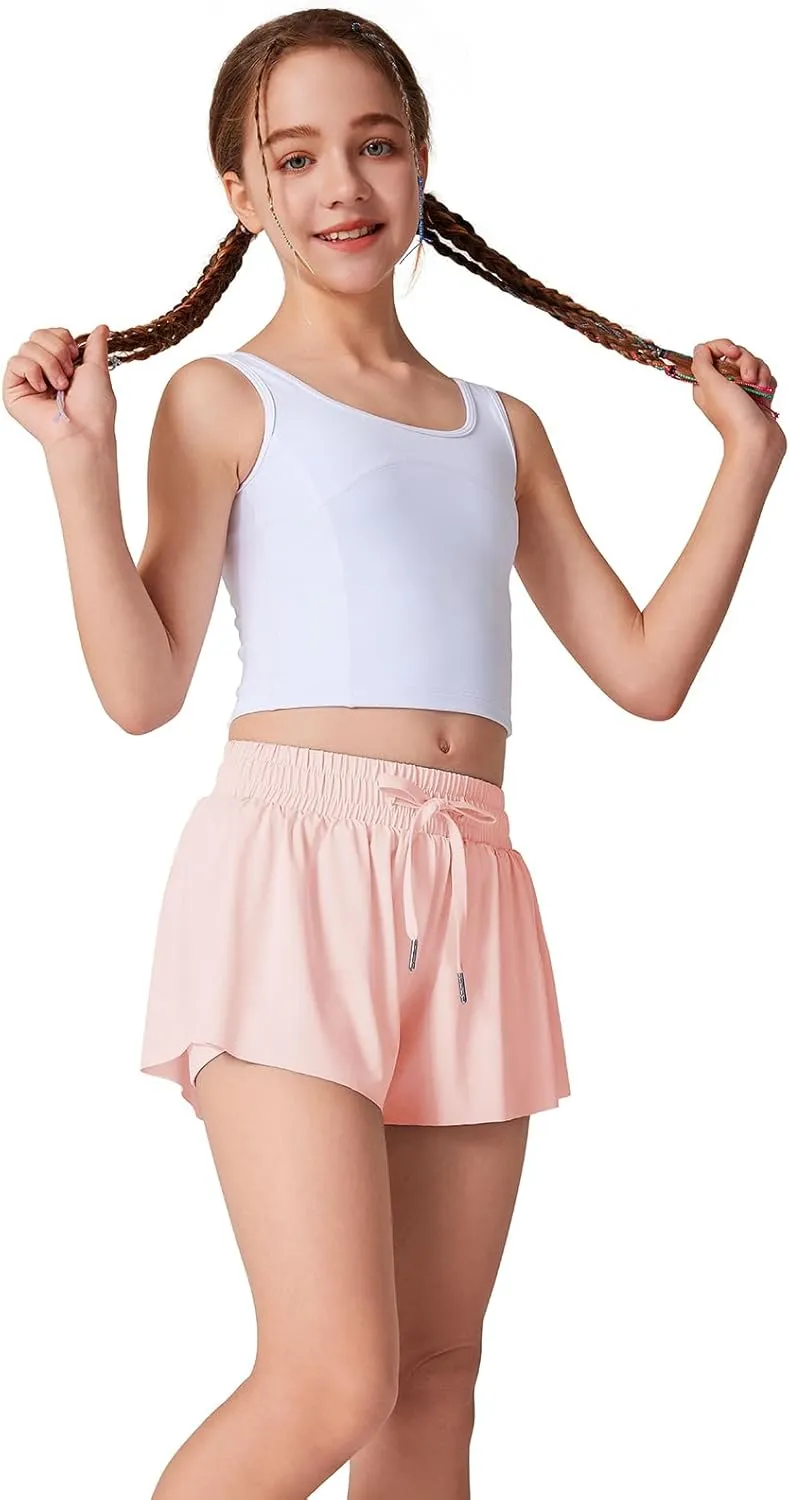 Girls Flowy Athletic Shorts Running Tennis Active Butterfly Shorts Double Layer with Pockets Quick-Drying Shorts