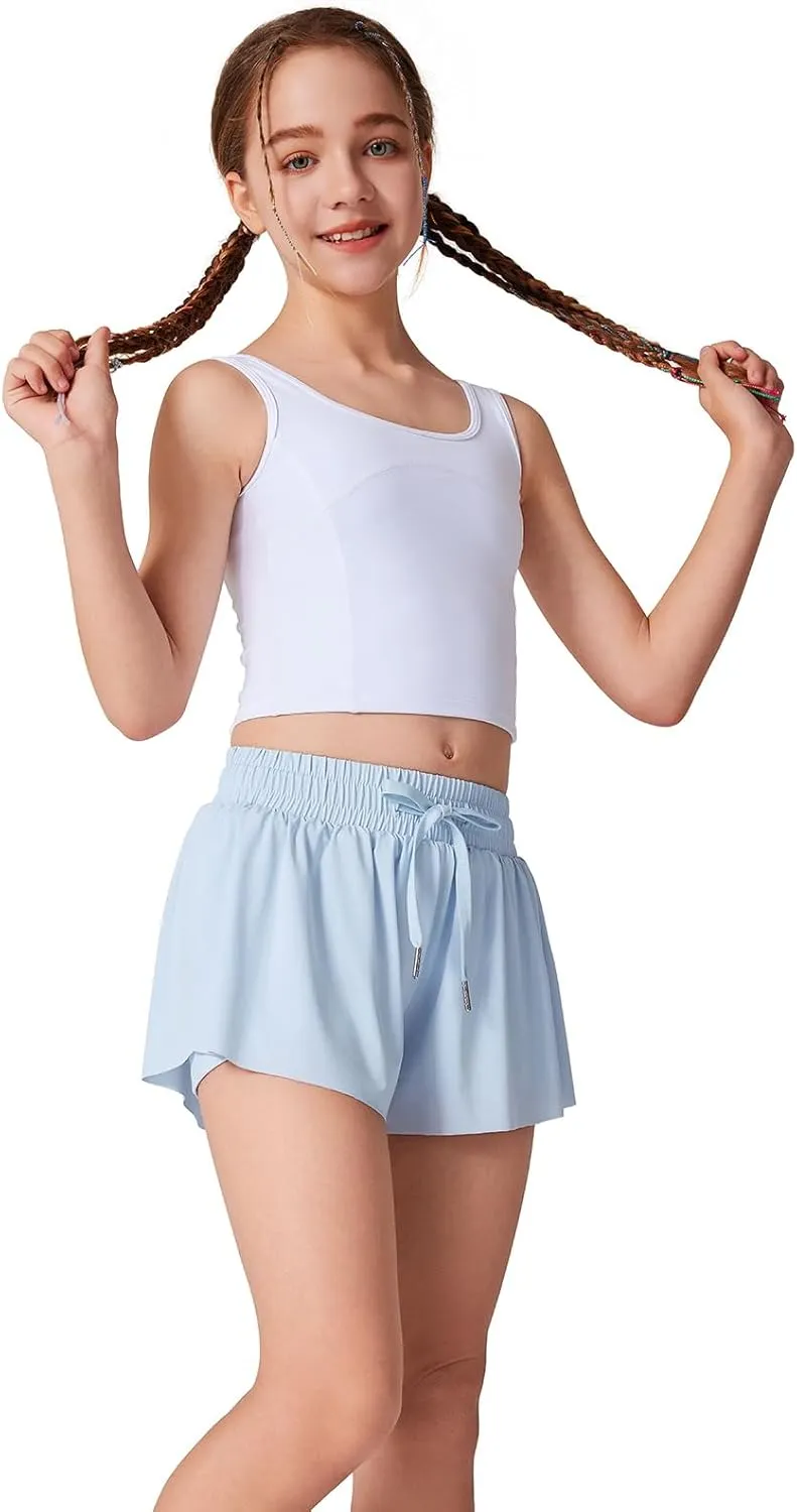 Girls Flowy Athletic Shorts Running Tennis Active Butterfly Shorts Double Layer with Pockets Quick-Drying Shorts