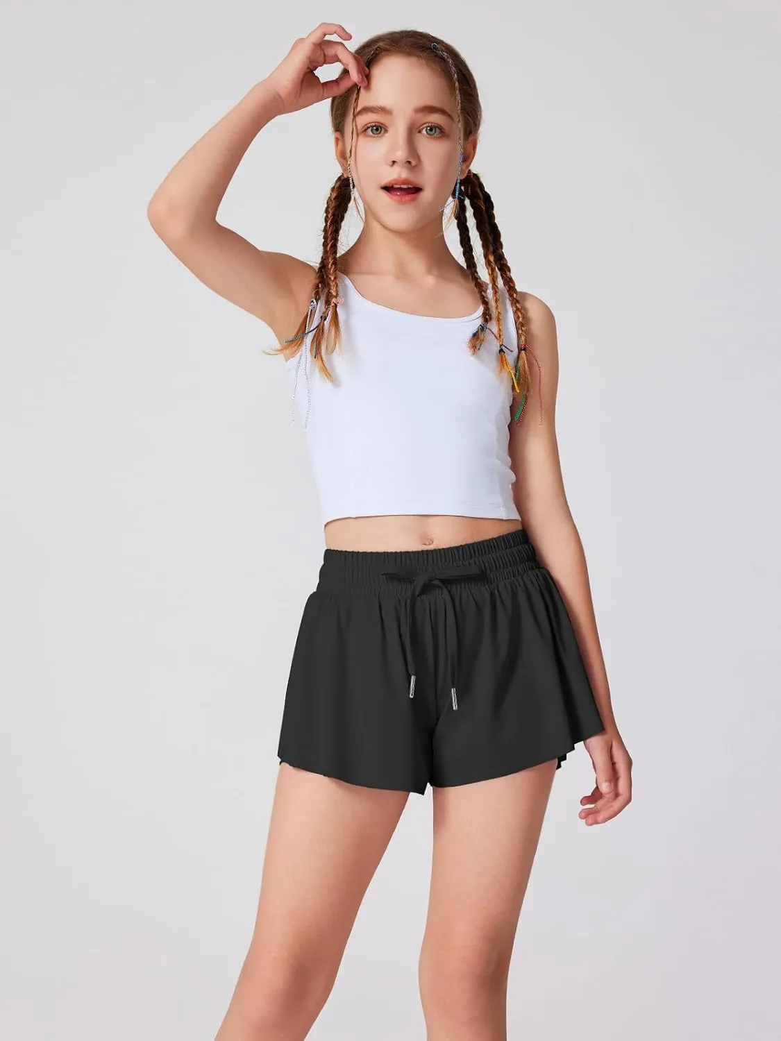 Girls Flowy Athletic Shorts Running Tennis Active Butterfly Shorts Double Layer with Pockets Quick-Drying Shorts